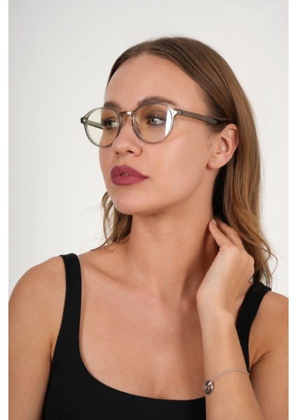 Gri Yuvarlak Mavi Işık Koruyucu Gözlük