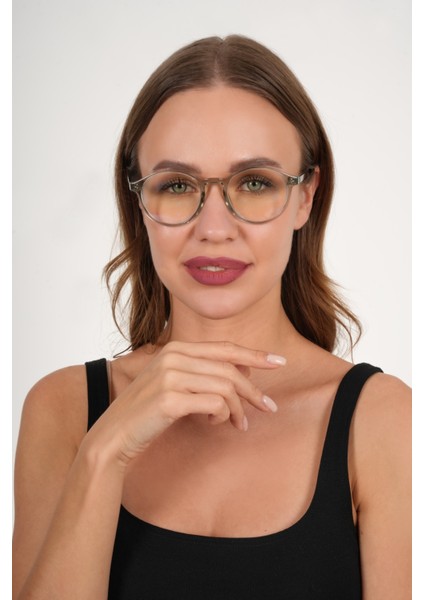 Gri Yuvarlak Mavi Işık Koruyucu Gözlük