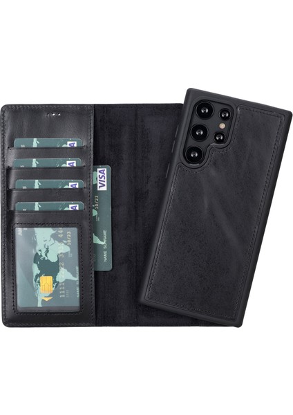 Samsung Galaxy S22 Plus Çıkarılabilir Deri Cüzdan Kılıf-Siyah
