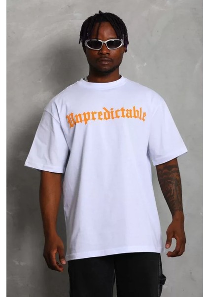 Unisex Oversize Baskılı Bisiklet Yaka T-Shirt - Beyaz fiyatları