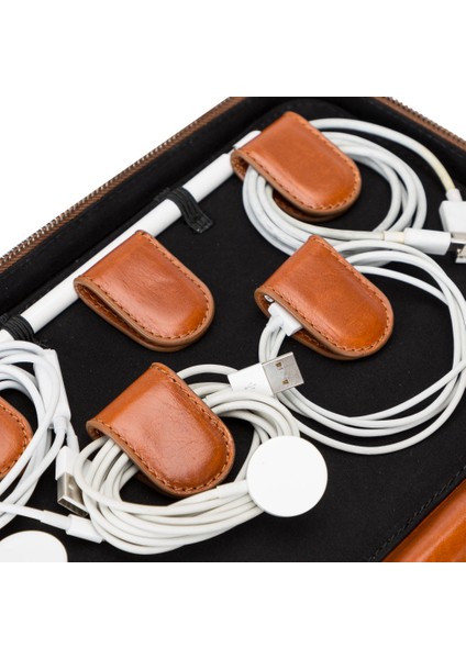 Epsilon Leather Travel Cable Organizer-Taba Renk indirimleri