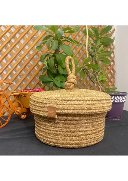 Jüt Hasır El Dokuma Çok Amaçlı Sepet Makyaj Banyo ve Mutfak Organizeri