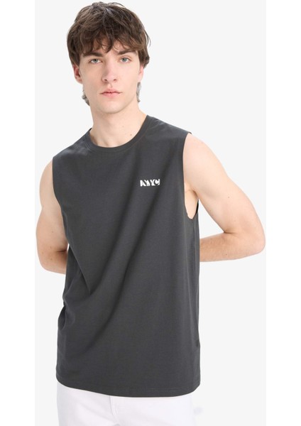 %100 Pamuk Regular Fit Bisiklet Yaka Baskılı Atlet E3217AX25HS