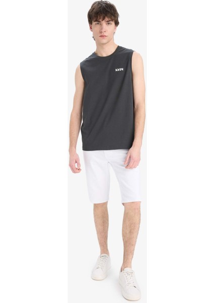 %100 Pamuk Regular Fit Bisiklet Yaka Baskılı Atlet E3217AX25HS