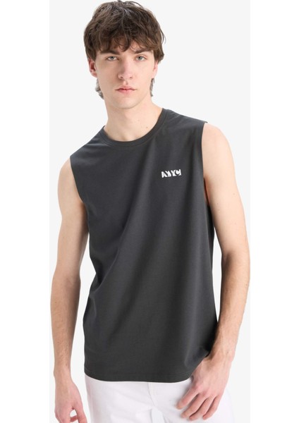 %100 Pamuk Regular Fit Bisiklet Yaka Baskılı Atlet E3217AX25HS