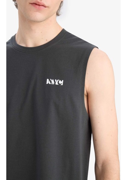 %100 Pamuk Regular Fit Bisiklet Yaka Baskılı Atlet E3217AX25HS