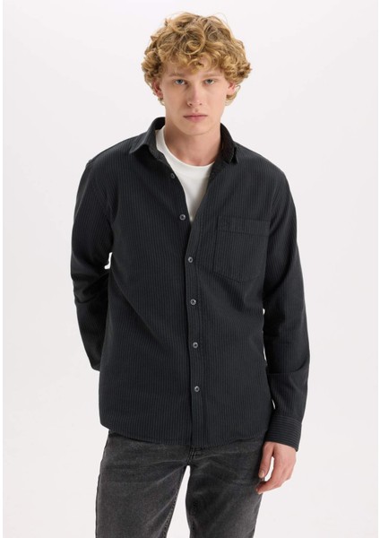 Regular Fit Çizgili Pamuklu Uzun Kollu Gömlek E1944AX24AU