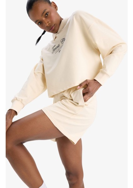 Fit Oversize Geniş Kalıp Polo Yaka Baskılı Sporcu Sweatshirt