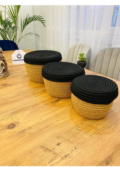 Jüt,hasır,3 Lü Kapaklı Sepet, Özel Tasarım, Çok Amaçlı Düzenleyici Organizer,sepet modelleri