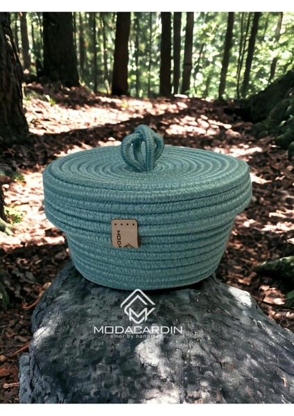 Jüt Hasır Sepet Oval Kapaklı Organizer 20X20