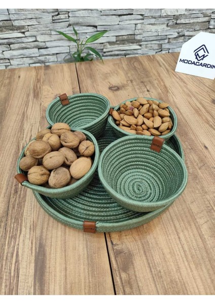 Hasır,jüt,5 Parça, Sunum Çerez Takımı , Sunum Kabı Tepsili fırsatları