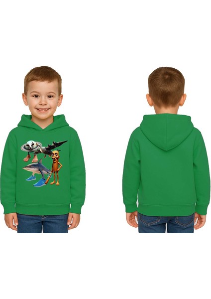 Unisex Brainrot Baskılı Çocuk Swaetshirt Kapüşonlu 3 Iplik Şardonlu