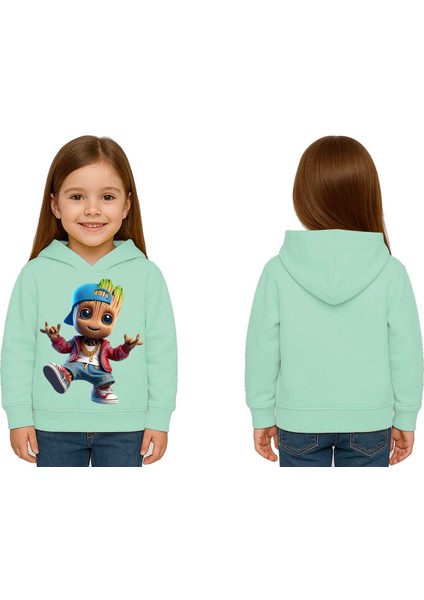 Unisex Groot Baskılı Çocuk Swaetshirt Kapüşonlu 3 Iplik Şardonlu