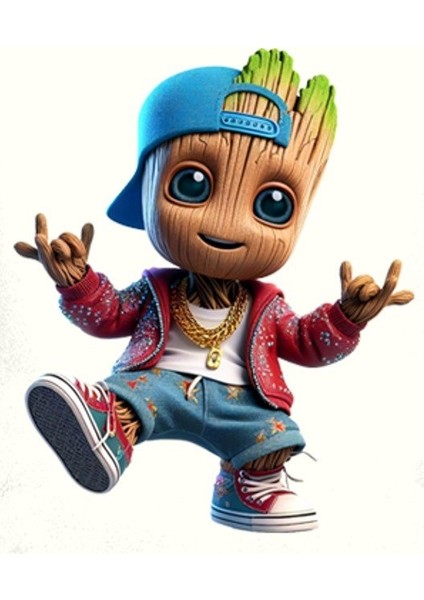 Unisex Groot Baskılı Çocuk Swaetshirt Kapüşonlu 3 Iplik Şardonlu modelleri