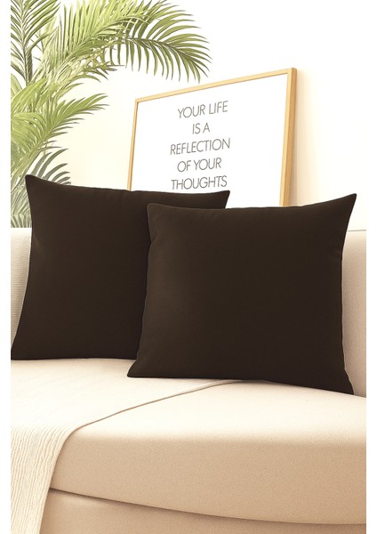 Kahverengi Kırlent Kılıfı 4'lü Set - Gizli Fermuarlı - Kadife Dokulu