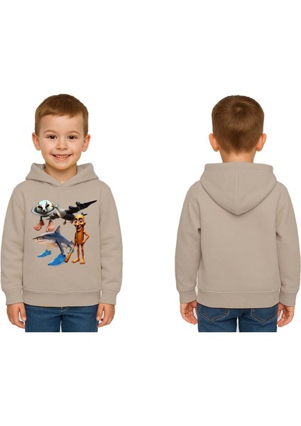 Unisex Brainrot Baskılı Çocuk Swaetshirt Kapüşonlu 3 Iplik Şardonlu