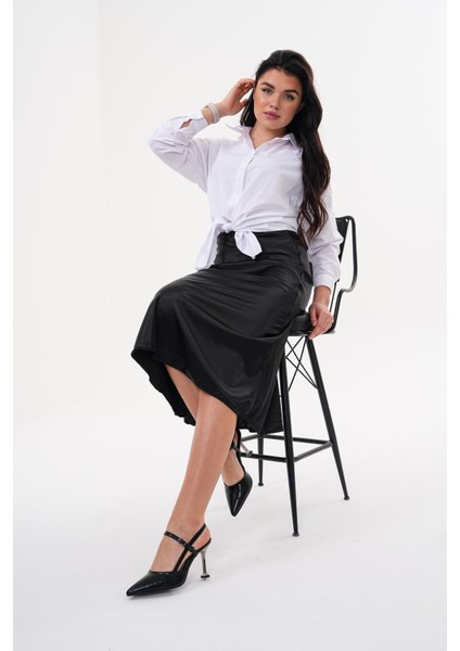 Kadın Siyah 8,5 cm Gümüş Topuklu Arkadan Bantlı Stiletto Topuklu Ayakkabı