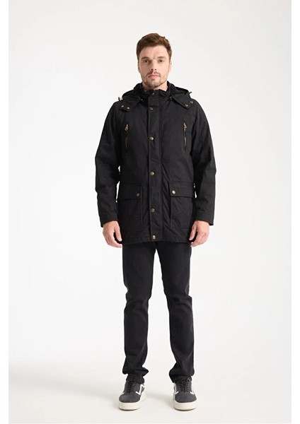 Erkek Siyah Gabardin Su Geçirmez Kaban