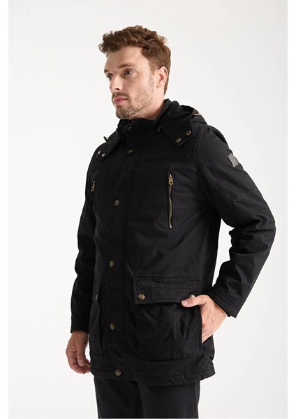 Erkek Siyah Gabardin Su Geçirmez Kaban