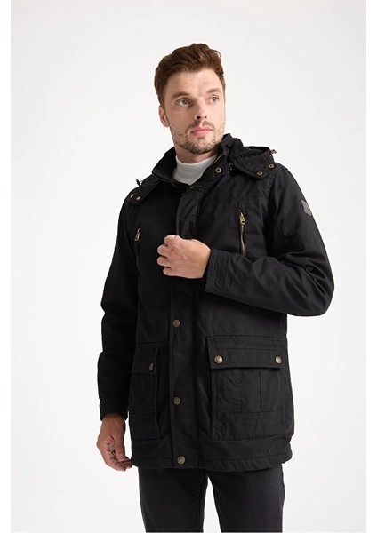 Erkek Siyah Gabardin Su Geçirmez Kaban
