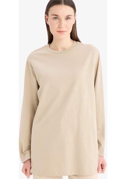 Regular Fit Bisiklet Yaka Basic Düz Uzun Kollu Tişört Tunik D4897AX25SM