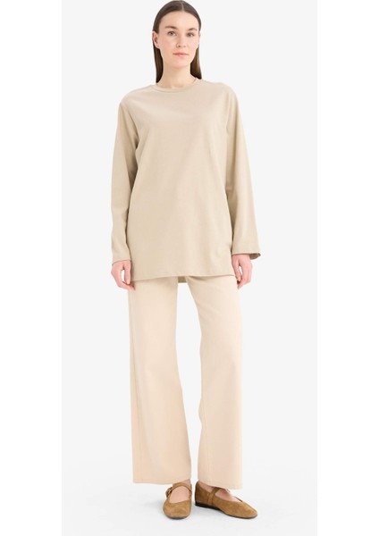 Regular Fit Bisiklet Yaka Basic Düz Uzun Kollu Tişört Tunik D4897AX25SM