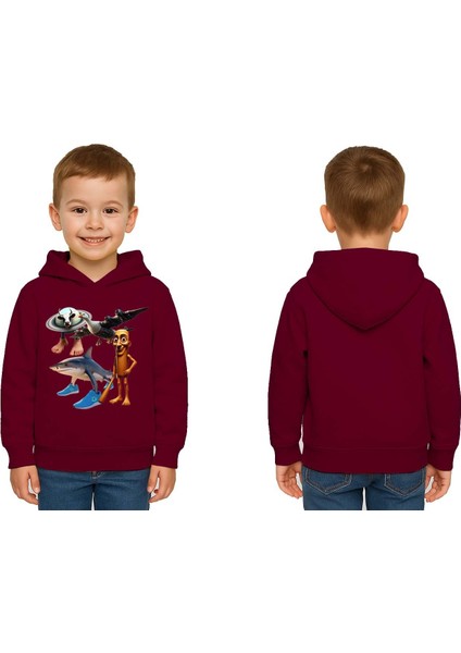 Unisex Brainrot Baskılı Çocuk Swaetshirt Kapüşonlu 3 Iplik Şardonlu