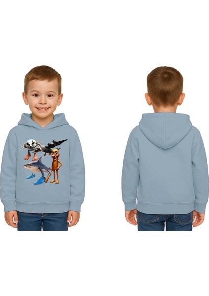 Unisex Brainrot Baskılı Çocuk Swaetshirt Kapüşonlu 3 Iplik Şardonlu