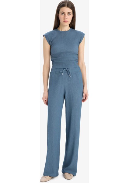 Slim Fit Dar Kesim Bisiklet Yaka Bürümcük Kısa Kollu Tişört E3398AX25SP