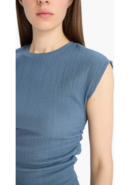 Slim Fit Dar Kesim Bisiklet Yaka Bürümcük Kısa Kollu Tişört E3398AX25SP