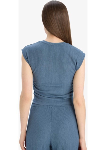 Slim Fit Dar Kesim Bisiklet Yaka Bürümcük Kısa Kollu Tişört E3398AX25SP