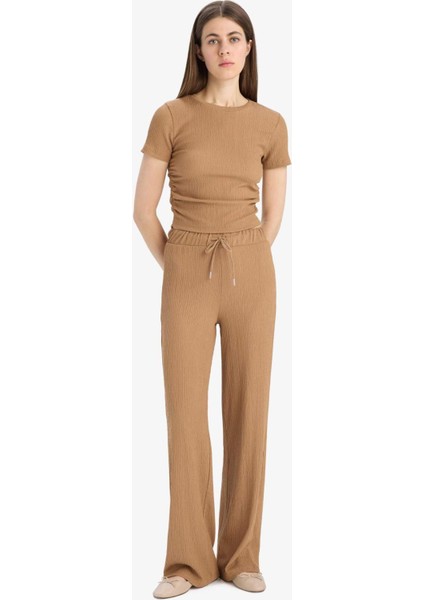 Slim Fit Dar Kesim Bisiklet Yaka Bürümcük Kısa Kollu Tişört E0991AX25SP