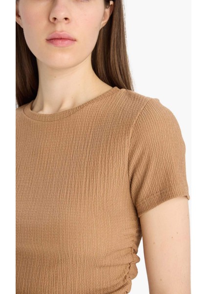 Slim Fit Dar Kesim Bisiklet Yaka Bürümcük Kısa Kollu Tişört E0991AX25SP