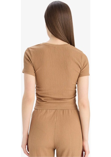 Slim Fit Dar Kesim Bisiklet Yaka Bürümcük Kısa Kollu Tişört E0991AX25SP