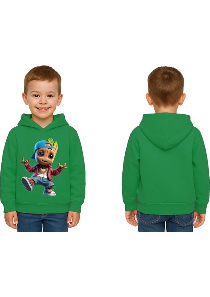 Unisex Groot Baskılı Çocuk Swaetshirt Kapüşonlu 3 Iplik Şardonlu