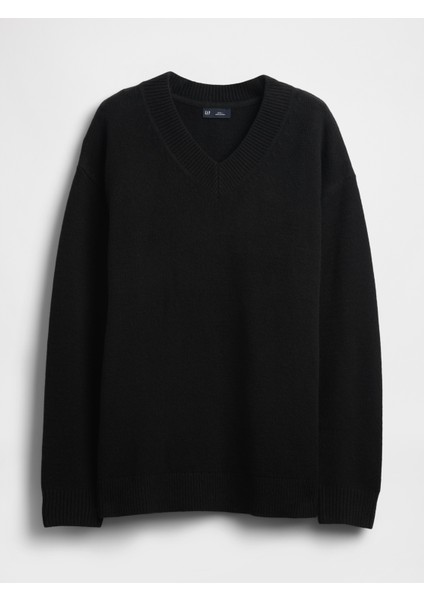 Kadın Siyah Cashsoft Oversized V-Yaka Kazak fiyatları