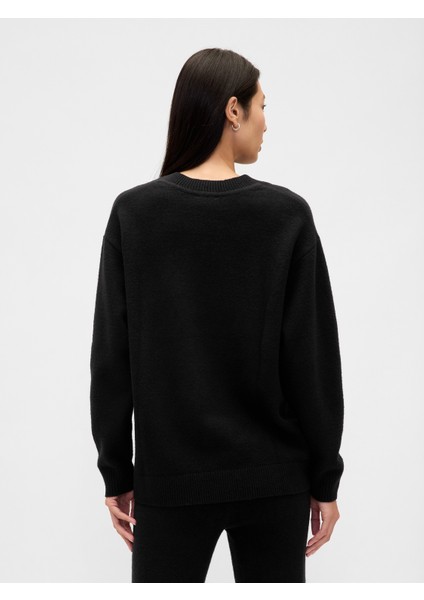 Kadın Siyah Cashsoft Oversized V-Yaka Kazak fırsatları