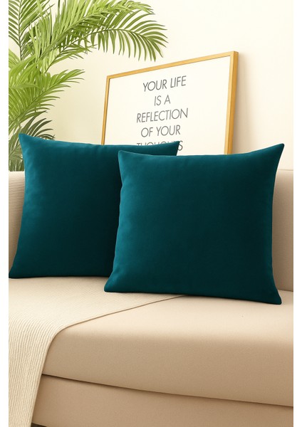 Petrol Mavisi Kırlent Kılıfı 4'lü Set - Gizli Fermuarlı - Kadife Dokulu