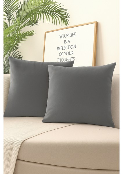 Gri Kırlent Kılıfı 4'lü Set - Gizli Fermuarlı - Kadife Dokulu