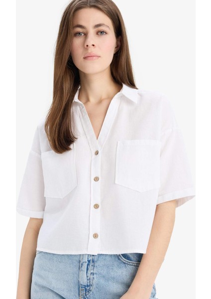Boxy Fit Basic Düz Kısa Kollu Gömlek