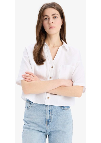 Boxy Fit Basic Düz Kısa Kollu Gömlek