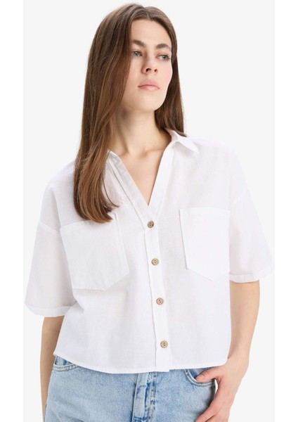 Boxy Fit Basic Düz Kısa Kollu Gömlek