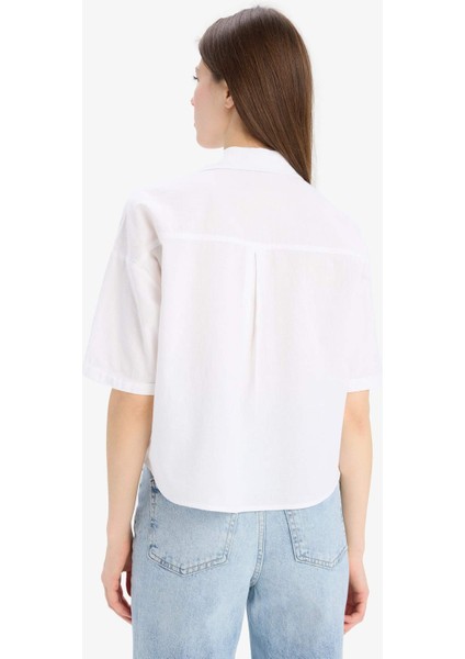 Boxy Fit Basic Düz Kısa Kollu Gömlek