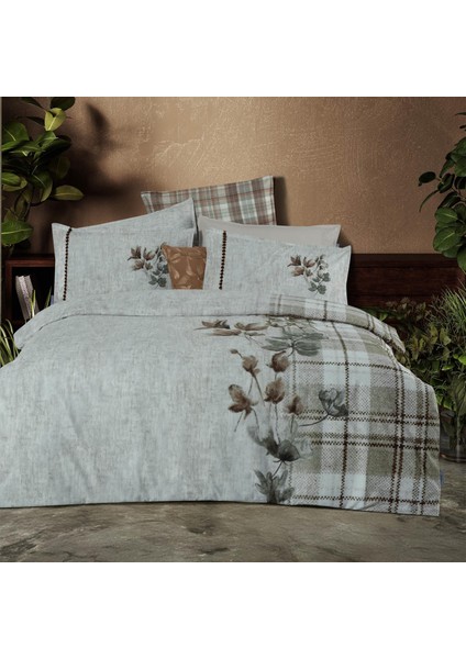 Frances Çift Kişilik %100 Pamuk Çift Taraflı Nevresim Takımı Bej