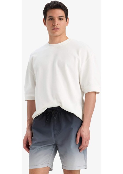 Regular Fit Degrade Baskılı File Astarlı Diz Üstü Deniz Şortu