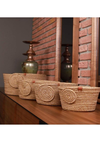 Jüt Hasır El Dokuma 4 Lü Kapaklı Sepet Takımı Organizer