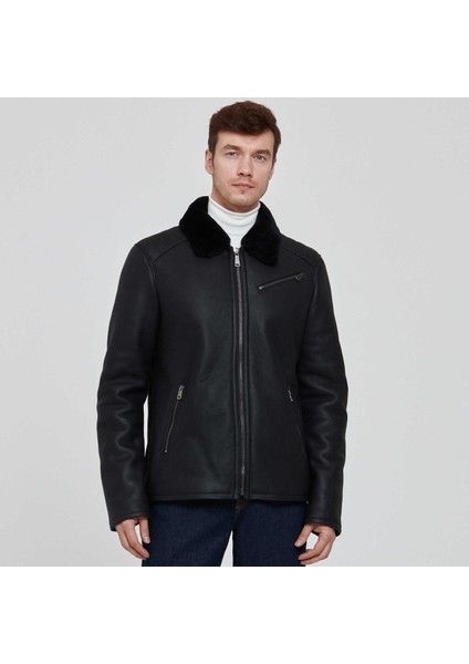 Siyah Hakiki Deri Erkek Hakiki Deri Mont - E23BKM310456-D51