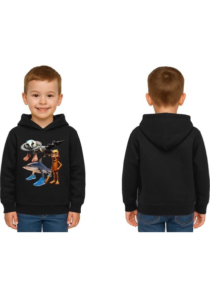 Unisex Brainrot Baskılı Çocuk Swaetshirt Kapüşonlu 3 Iplik Şardonlu