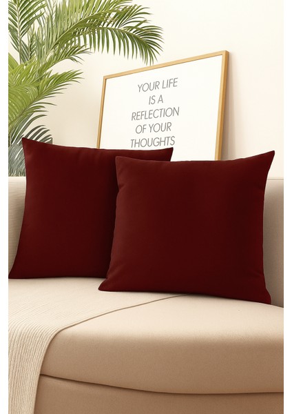 Bordo Kırlent Kılıfı 4'lü Set - Gizli Fermuarlı - Kadife Dokulu