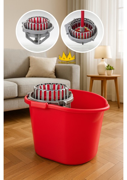 17 Litre Büyük Boy Döner Kendinden Sıkmalı Hazneli Temizlik Kovası